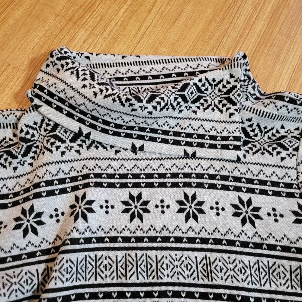 Talbots Sweater Top Womens Medium Petite Black Gray Fair Isle Nordic Turtleneck - Picture 3 of 13